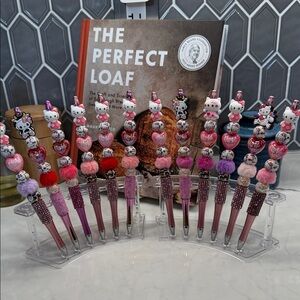 Hand Crafted Pink Hello Kitty Beaded Pom-Pom Pens